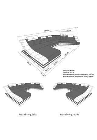 SOFA DREAMS Wohnlandschaft Leder Turino CL Schwarz-pink 6 SOFA DREAMS Wohnlandschaft Leder Turino CL Schwarz-pink – Bild 6