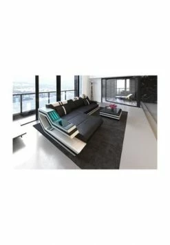 SOFA DREAMS Ecksofa Leder Ravenna Schwarz-weiß