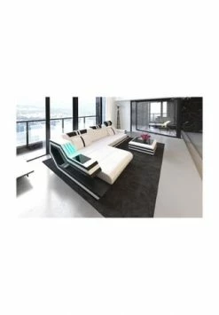 SOFA DREAMS Ecksofa Leder Ravenna Weiß-schwarz
