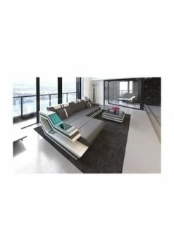 SOFA DREAMS Ecksofa Leder Ravenna Grau-schwarz