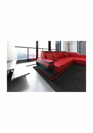 SOFA DREAMS Ecksofa Leder Ravenna Rot-schwarz 1 SOFA DREAMS Ecksofa Leder Ravenna Rot-schwarz