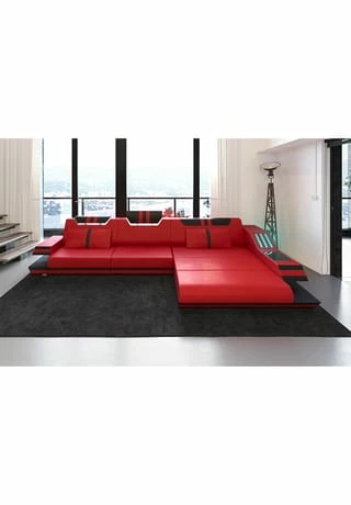 SOFA DREAMS Ecksofa Leder Ravenna Rot-schwarz 2 SOFA DREAMS Ecksofa Leder Ravenna Rot-schwarz – Bild 2