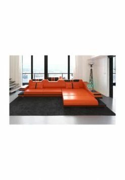 SOFA DREAMS Ecksofa Leder Ravenna Orange-schwarz