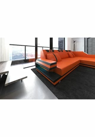 SOFA DREAMS Ecksofa Leder Ravenna Orange-schwarz 2 SOFA DREAMS Ecksofa Leder Ravenna Orange-schwarz – Bild 2