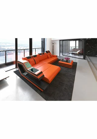 SOFA DREAMS Ecksofa Leder Ravenna Orange-schwarz 3 SOFA DREAMS Ecksofa Leder Ravenna Orange-schwarz – Bild 3