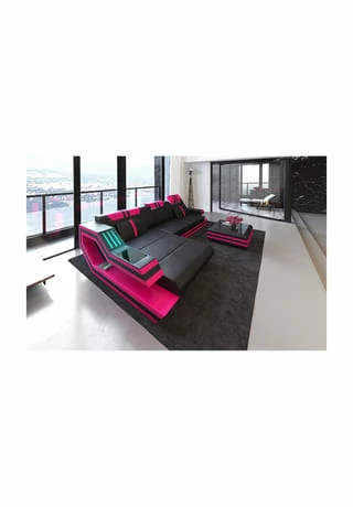 SOFA DREAMS Ecksofa Leder Ravenna Schwarz-pink 1 SOFA DREAMS Ecksofa Leder Ravenna Schwarz-pink