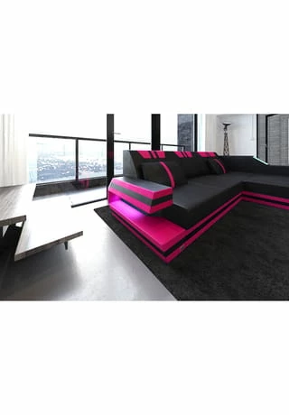 SOFA DREAMS Ecksofa Leder Ravenna Schwarz-pink 3 SOFA DREAMS Ecksofa Leder Ravenna Schwarz-pink – Bild 3