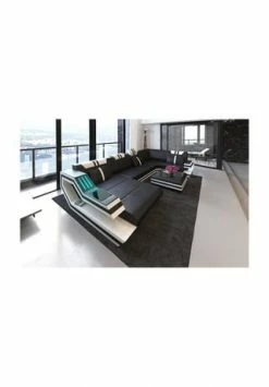 SOFA DREAMS Wohnlandschaft Leder Ravenna Schwarz-weiß