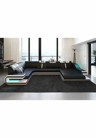 SOFA DREAMS Wohnlandschaft Leder Ravenna Schwarz-weiß 2 SOFA DREAMS Wohnlandschaft Leder Ravenna Schwarz-weiß – Bild 2