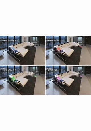 SOFA DREAMS Wohnlandschaft Leder Ravenna Schwarz-weiß 5 SOFA DREAMS Wohnlandschaft Leder Ravenna Schwarz-weiß – Bild 5