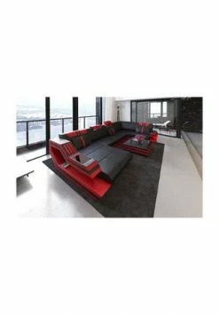 SOFA DREAMS Wohnlandschaft Leder Ravenna Schwarz-rot