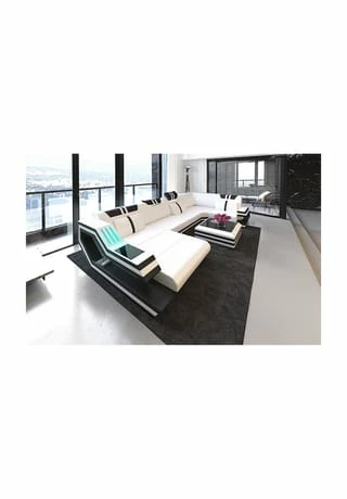 SOFA DREAMS Wohnlandschaft Leder Ravenna Weiß-schwarz 1 SOFA DREAMS Wohnlandschaft Leder Ravenna Weiß-schwarz