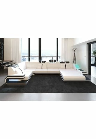 SOFA DREAMS Wohnlandschaft Leder Ravenna Weiß-schwarz 2 SOFA DREAMS Wohnlandschaft Leder Ravenna Weiß-schwarz – Bild 2