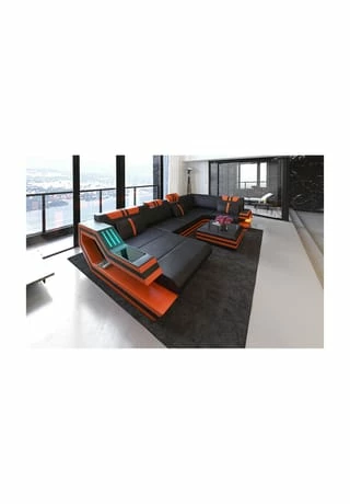 SOFA DREAMS Wohnlandschaft Leder Ravenna Schwarz-orange 1 SOFA DREAMS Wohnlandschaft Leder Ravenna Schwarz-orange