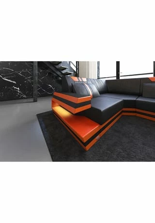 SOFA DREAMS Wohnlandschaft Leder Ravenna Schwarz-orange 3 SOFA DREAMS Wohnlandschaft Leder Ravenna Schwarz-orange – Bild 3