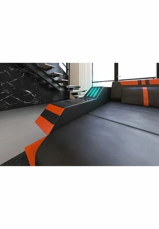 SOFA DREAMS Wohnlandschaft Leder Ravenna Schwarz-orange 4 SOFA DREAMS Wohnlandschaft Leder Ravenna Schwarz-orange – Bild 4