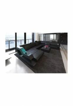 SOFA DREAMS XXL Wohnlandschaft Leder Ravenna Schwarz