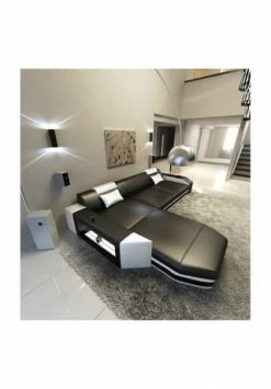 SOFA DREAMS Ecksofa Leder Prato Schwarz-weiß