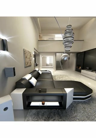 SOFA DREAMS Ecksofa Leder Prato Schwarz-weiß 2 SOFA DREAMS Ecksofa Leder Prato Schwarz-weiß – Bild 2