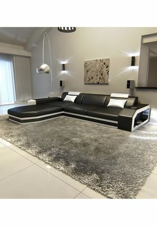 SOFA DREAMS Ecksofa Leder Prato Schwarz-weiß 4 SOFA DREAMS Ecksofa Leder Prato Schwarz-weiß – Bild 4