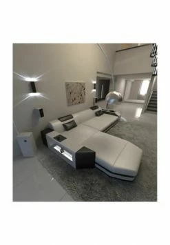 SOFA DREAMS Ecksofa Leder Prato Weiß-schwarz