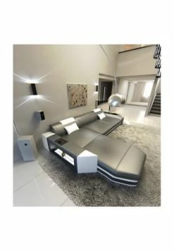 SOFA DREAMS Ecksofa Leder Prato Grau-weiß