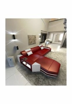 SOFA DREAMS Ecksofa Leder Prato Rot-weiß