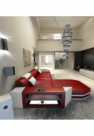 SOFA DREAMS Ecksofa Leder Prato Rot-weiß 2 SOFA DREAMS Ecksofa Leder Prato Rot-weiß – Bild 2