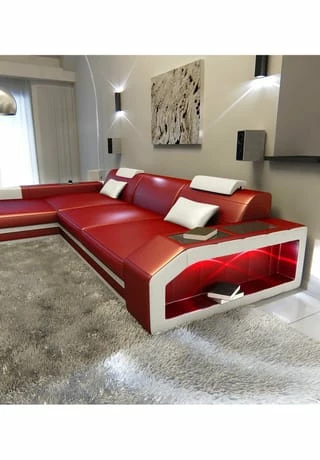 SOFA DREAMS Ecksofa Leder Prato Rot-weiß 3 SOFA DREAMS Ecksofa Leder Prato Rot-weiß – Bild 3