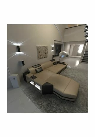 SOFA DREAMS Ecksofa Leder Prato Sandbeige-schwarz 1 SOFA DREAMS Ecksofa Leder Prato Sandbeige-schwarz