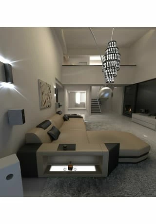 SOFA DREAMS Ecksofa Leder Prato Sandbeige-schwarz 2 SOFA DREAMS Ecksofa Leder Prato Sandbeige-schwarz – Bild 2