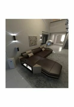 SOFA DREAMS Ecksofa Leder Prato Braun-sandbeige