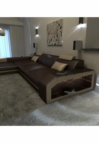 SOFA DREAMS Ecksofa Leder Prato Braun-sandbeige 3 SOFA DREAMS Ecksofa Leder Prato Braun-sandbeige – Bild 3