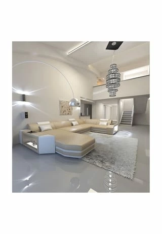 SOFA DREAMS Wohnlandschaft Leder Presto Sandbeige-weiss 1 SOFA DREAMS Wohnlandschaft Leder Presto Sandbeige-weiss