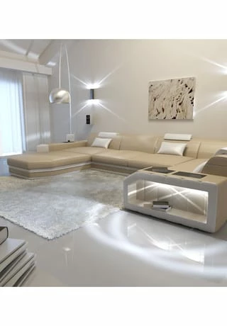 SOFA DREAMS Wohnlandschaft Leder Presto Sandbeige-weiss 3 SOFA DREAMS Wohnlandschaft Leder Presto Sandbeige-weiss – Bild 3