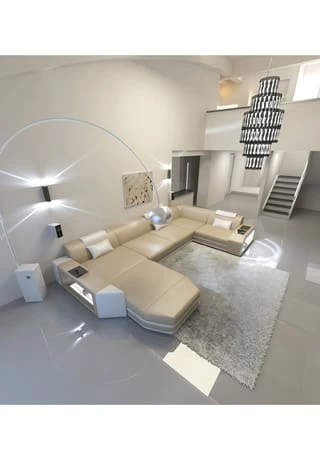 SOFA DREAMS Wohnlandschaft Leder Presto Sandbeige-weiss 4 SOFA DREAMS Wohnlandschaft Leder Presto Sandbeige-weiss – Bild 4