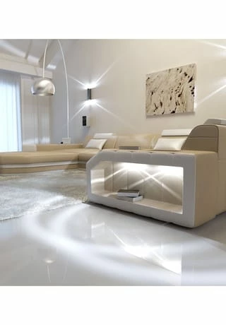 SOFA DREAMS Wohnlandschaft Leder Presto Sandbeige-weiss 5 SOFA DREAMS Wohnlandschaft Leder Presto Sandbeige-weiss – Bild 5