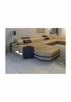 SOFA DREAMS Wohnlandschaft Leder Presto Sandbeige-schwarz