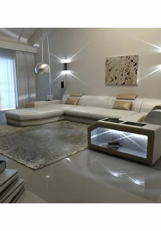 SOFA DREAMS Wohnlandschaft Leder Presto Weiss-sandbeige 3 SOFA DREAMS Wohnlandschaft Leder Presto Weiss-sandbeige – Bild 3