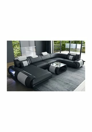 SOFA DREAMS Wohnlandschaft Leder Rimini Schwarz-weiß 1 SOFA DREAMS Wohnlandschaft Leder Rimini Schwarz-weiß