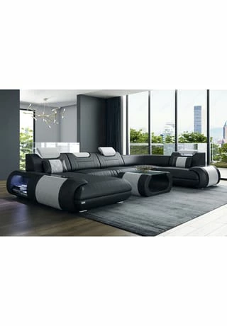 SOFA DREAMS Wohnlandschaft Leder Rimini Schwarz-weiß 2 SOFA DREAMS Wohnlandschaft Leder Rimini Schwarz-weiß – Bild 2