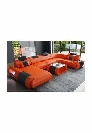 SOFA DREAMS Wohnlandschaft Leder Rimini Orange-schwarz 1 SOFA DREAMS Wohnlandschaft Leder Rimini Orange-schwarz