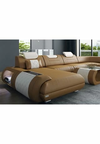 SOFA DREAMS Wohnlandschaft Leder Rimini Sandbeige-weiss 3 SOFA DREAMS Wohnlandschaft Leder Rimini Sandbeige-weiss – Bild 3