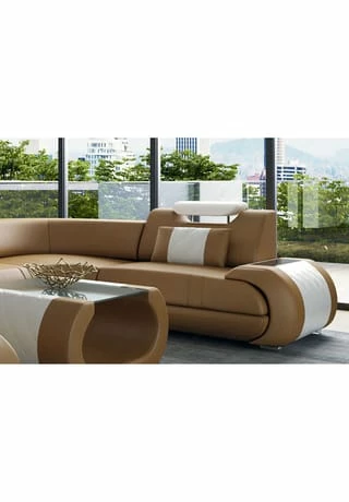 SOFA DREAMS Wohnlandschaft Leder Rimini Sandbeige-weiss 4 SOFA DREAMS Wohnlandschaft Leder Rimini Sandbeige-weiss – Bild 4