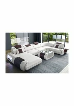 SOFA DREAMS Wohnlandschaft Leder Rimini Weiss-braun