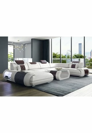 SOFA DREAMS Wohnlandschaft Leder Rimini Weiss-braun 2 SOFA DREAMS Wohnlandschaft Leder Rimini Weiss-braun – Bild 2