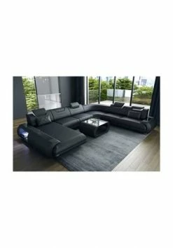 SOFA DREAMS XXL Wohnlandschaft Leder Rimini Schwarz