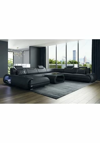 SOFA DREAMS XXL Wohnlandschaft Leder Rimini Schwarz 2 SOFA DREAMS XXL Wohnlandschaft Leder Rimini Schwarz – Bild 2