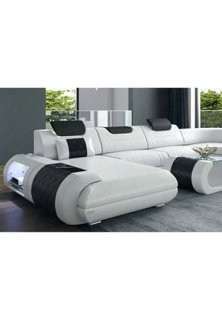 SOFA DREAMS XXL Wohnlandschaft Leder Rimini Weiß-schwarz 3 SOFA DREAMS XXL Wohnlandschaft Leder Rimini Weiß-schwarz – Bild 3