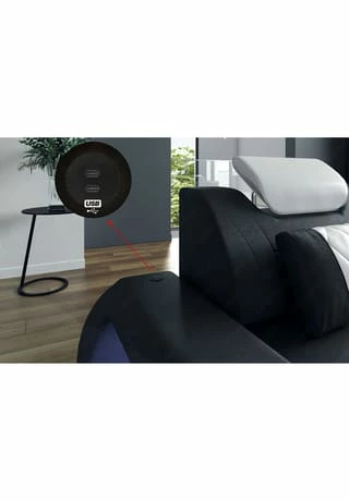 SOFA DREAMS XXL Wohnlandschaft Leder Rimini Weiß-schwarz 5 SOFA DREAMS XXL Wohnlandschaft Leder Rimini Weiß-schwarz – Bild 5